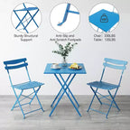 3-Piece Foldable Patio Bistro Set, Indoor/Outdoor Metal Table & 2 Folding Chairs, Compact Square Furniture for Balcony, Porch, Garden & Small Spaces