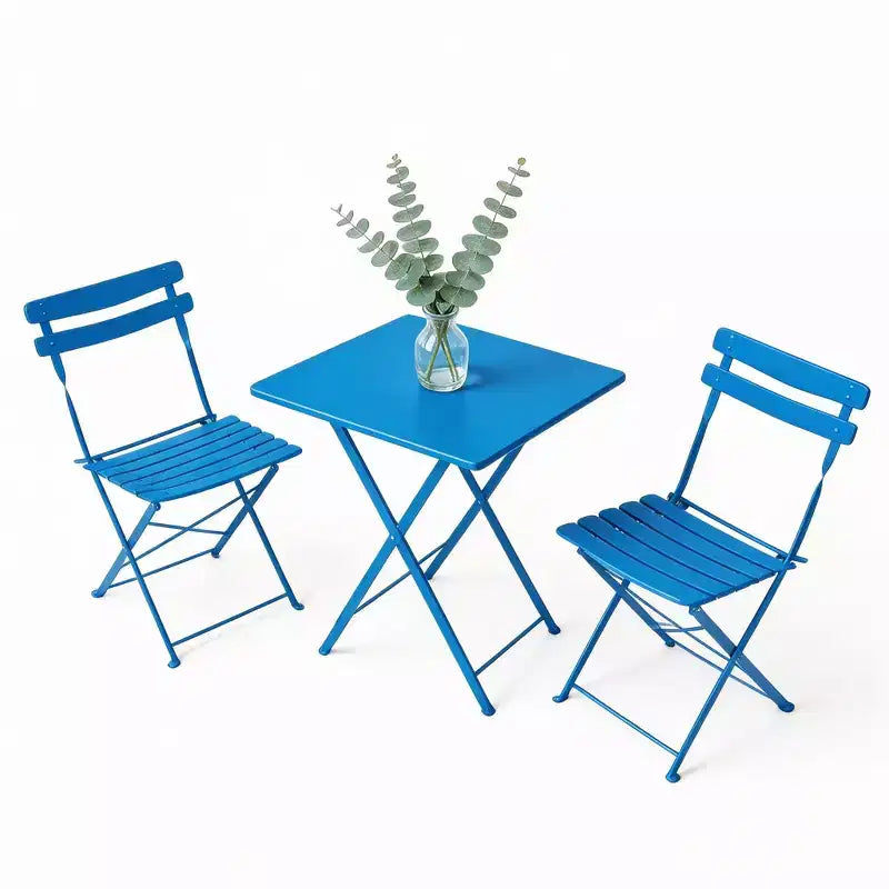 3-Piece Foldable Patio Bistro Set, Indoor/Outdoor Metal Table & 2 Folding Chairs, Compact Square Furniture for Balcony, Porch, Garden & Small Spaces