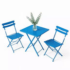 3-Piece Foldable Patio Bistro Set, Indoor/Outdoor Metal Table & 2 Folding Chairs, Compact Square Furniture for Balcony, Porch, Garden & Small Spaces