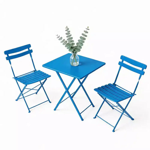 3-Piece Foldable Patio Bistro Set, Indoor/Outdoor Metal Table & 2 Folding Chairs, Compact Square Furniture for Balcony, Porch, Garden & Small Spaces
