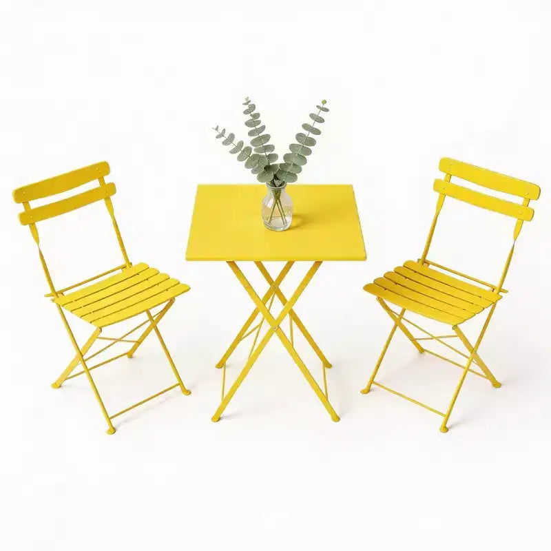 3-Piece Foldable Patio Bistro Set, Indoor/Outdoor Metal Table & 2 Folding Chairs, Compact Square Furniture for Balcony, Porch, Garden & Small Spaces