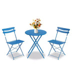 3 Piece Foldable Patio Bistro Set, Outdoor/Indoor Metal Table and Chairs Furniture, Compact Round Table with 2 Folding Chairs