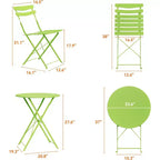3 Piece Foldable Patio Bistro Set, Outdoor/Indoor Metal Table and Chairs Furniture, Compact Round Table with 2 Folding Chairs