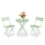 3 Piece Foldable Patio Bistro Set, Outdoor/Indoor Metal Table and Chairs Furniture, Compact Round Table with 2 Folding Chairs
