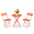 3 Piece Foldable Patio Bistro Set, Outdoor/Indoor Metal Table and Chairs Furniture, Compact Round Table with 2 Folding Chairs