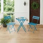 3 Piece Foldable Patio Bistro Set, Outdoor/Indoor Metal Table and Chairs Furniture, Compact Round Table with 2 Folding Chairs