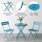 3 Piece Foldable Patio Bistro Set, Outdoor/Indoor Metal Table and Chairs Furniture, Compact Round Table with 2 Folding Chairs