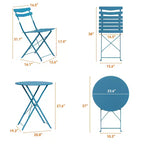 3 Piece Foldable Patio Bistro Set, Outdoor/Indoor Metal Table and Chairs Furniture, Compact Round Table with 2 Folding Chairs