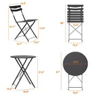 3 Piece Foldable Patio Bistro Set, Outdoor/Indoor Metal Table and Chairs Furniture, Compact Round Table with 2 Folding Chairs