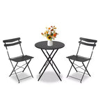 3 Piece Foldable Patio Bistro Set, Outdoor/Indoor Metal Table and Chairs Furniture, Compact Round Table with 2 Folding Chairs
