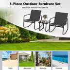 Costway 3 Piece Patio Rocking Set 2 Rocking Bistro Chairs & Glass-Top Table for Porch Black & Brown/Gray/Black/Navy