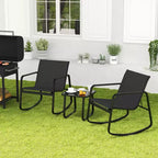 Costway 3 Piece Patio Rocking Set 2 Rocking Bistro Chairs & Glass-Top Table for Porch Black & Brown/Gray/Black/Navy