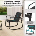 Costway 3 Piece Patio Rocking Set 2 Rocking Bistro Chairs & Glass-Top Table for Porch Black & Brown/Gray/Black/Navy
