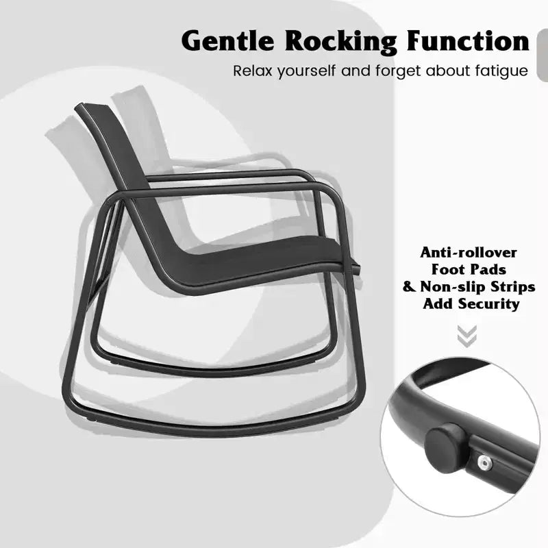 Costway 3 Piece Patio Rocking Set 2 Rocking Bistro Chairs & Glass-Top Table for Porch Black & Brown/Gray/Black/Navy