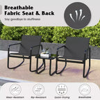 Costway 3 Piece Patio Rocking Set 2 Rocking Bistro Chairs & Glass-Top Table for Porch Black & Brown/Gray/Black/Navy
