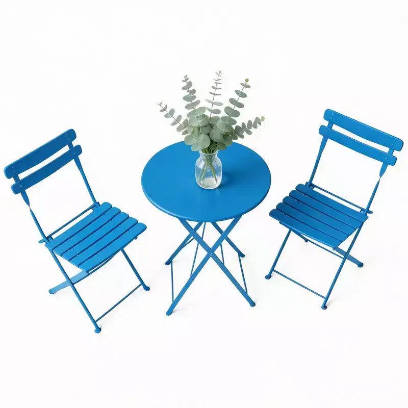 3 Piece Foldable Patio Bistro Set, Metal Round Table and 2 Chairs for Balcony, Porch, Deck or Apartment