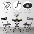 3 Piece Foldable Patio Bistro Set, Metal Round Table and 2 Chairs for Balcony, Porch, Deck or Apartment