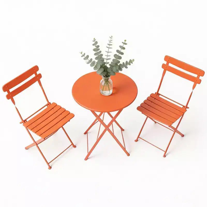 3 Piece Foldable Patio Bistro Set, Metal Round Table and 2 Chairs for Balcony, Porch, Deck or Apartment