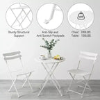 3 Piece Foldable Patio Bistro Set, Metal Round Table and 2 Chairs for Balcony, Porch, Deck or Apartment