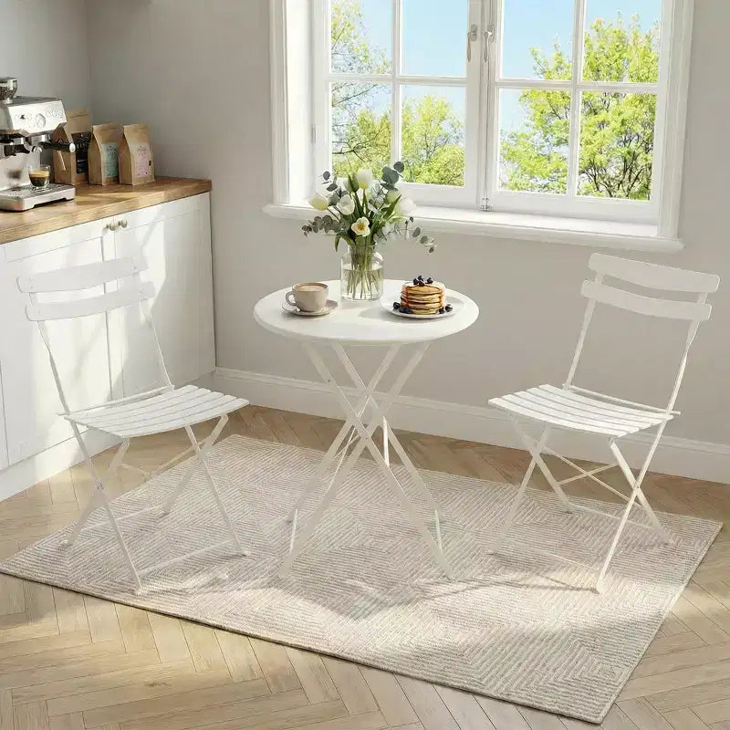 3 Piece Foldable Patio Bistro Set, Metal Round Table and 2 Chairs for Balcony, Porch, Deck or Apartment