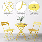 3 Piece Foldable Patio Bistro Set, Metal Round Table and 2 Chairs for Balcony, Porch, Deck or Apartment