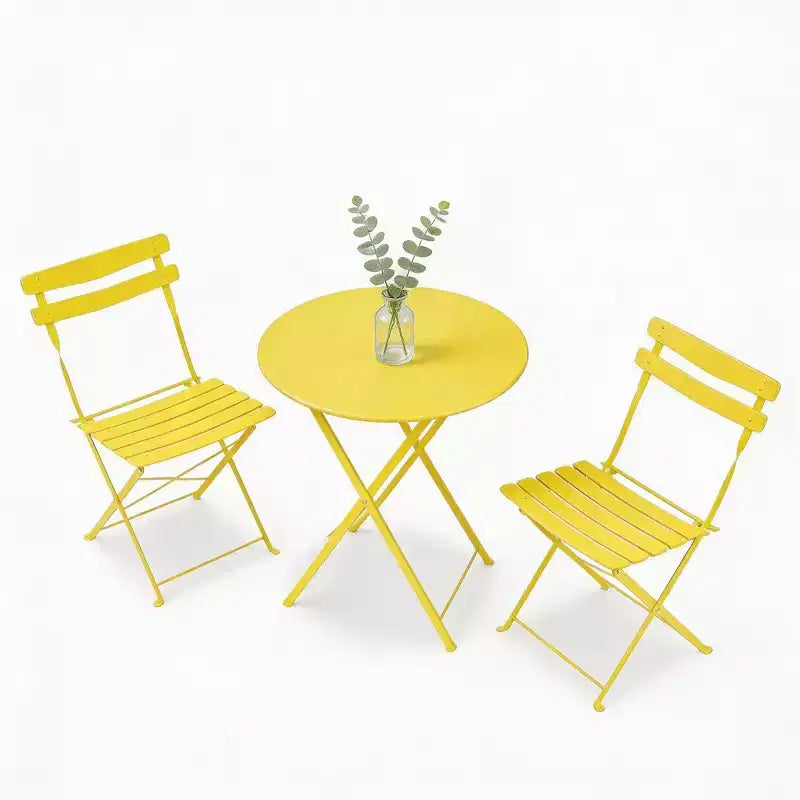 3 Piece Foldable Patio Bistro Set, Metal Round Table and 2 Chairs for Balcony, Porch, Deck or Apartment