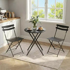 3 Piece Foldable Patio Bistro Set, Metal Round Table and 2 Chairs for Balcony, Porch, Deck or Apartment