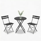 3 Piece Foldable Patio Bistro Set, Metal Round Table and 2 Chairs for Balcony, Porch, Deck or Apartment