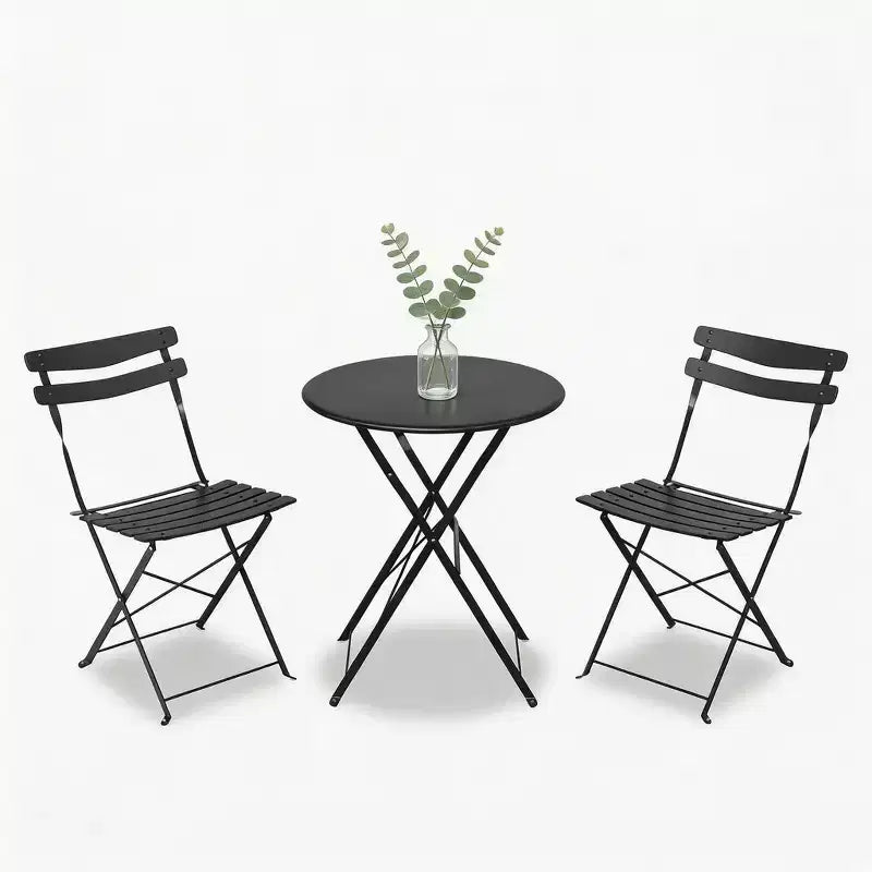3 Piece Foldable Patio Bistro Set, Metal Round Table and 2 Chairs for Balcony, Porch, Deck or Apartment