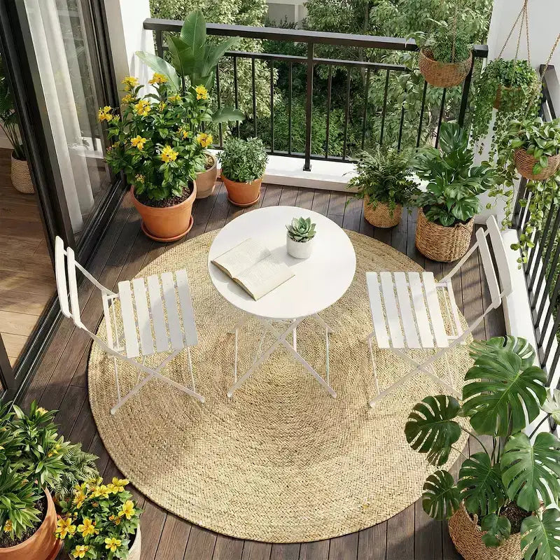 3 Piece Foldable Patio Bistro Set, Metal Round Table and 2 Chairs for Balcony, Porch, Deck or Apartment