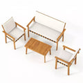 Gymax Set of 4 Patio Bistro Set w/Acacia Coffee Table for Yard White Cushions