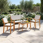 Gymax Set of 4 Patio Bistro Set w/Acacia Coffee Table for Yard White Cushions