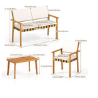 Gymax Set of 4 Patio Bistro Set w/Acacia Coffee Table for Yard White Cushions