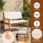 Gymax Set of 4 Patio Bistro Set w/Acacia Coffee Table for Yard White Cushions