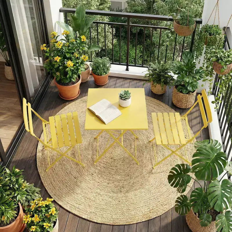 Space-Saving 3-Piece Patio Bistro Set  Collapsible Metal Table & 2 Chairs  No Assembly  Indoor/Outdoor Garden Furniture