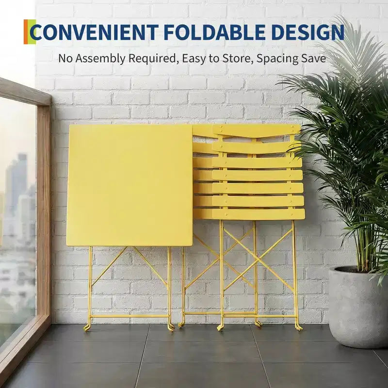Space-Saving 3-Piece Patio Bistro Set  Collapsible Metal Table & 2 Chairs  No Assembly  Indoor/Outdoor Garden Furniture
