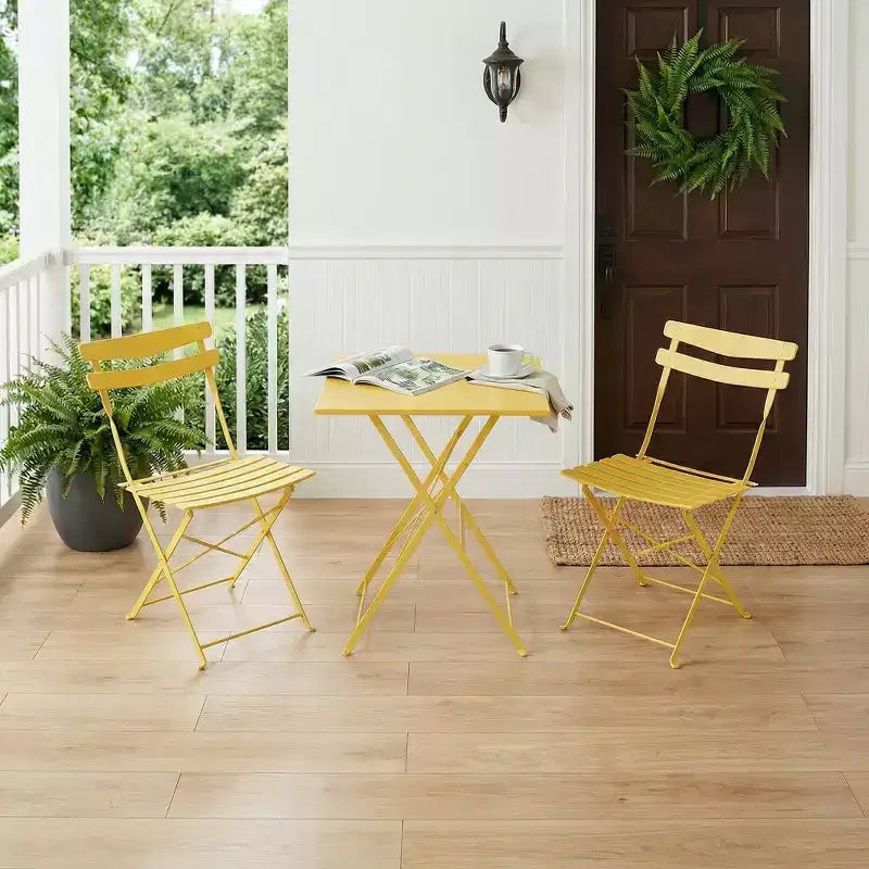 Space-Saving 3-Piece Patio Bistro Set  Collapsible Metal Table & 2 Chairs  No Assembly  Indoor/Outdoor Garden Furniture