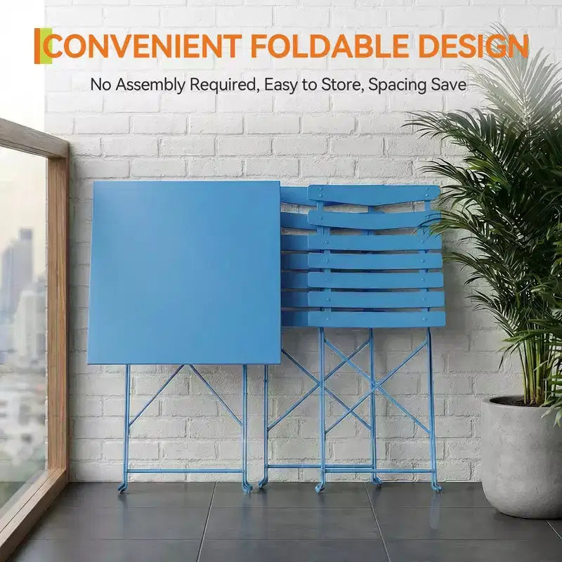 Space-Saving 3-Piece Patio Bistro Set  Collapsible Metal Table & 2 Chairs  No Assembly  Indoor/Outdoor Garden Furniture