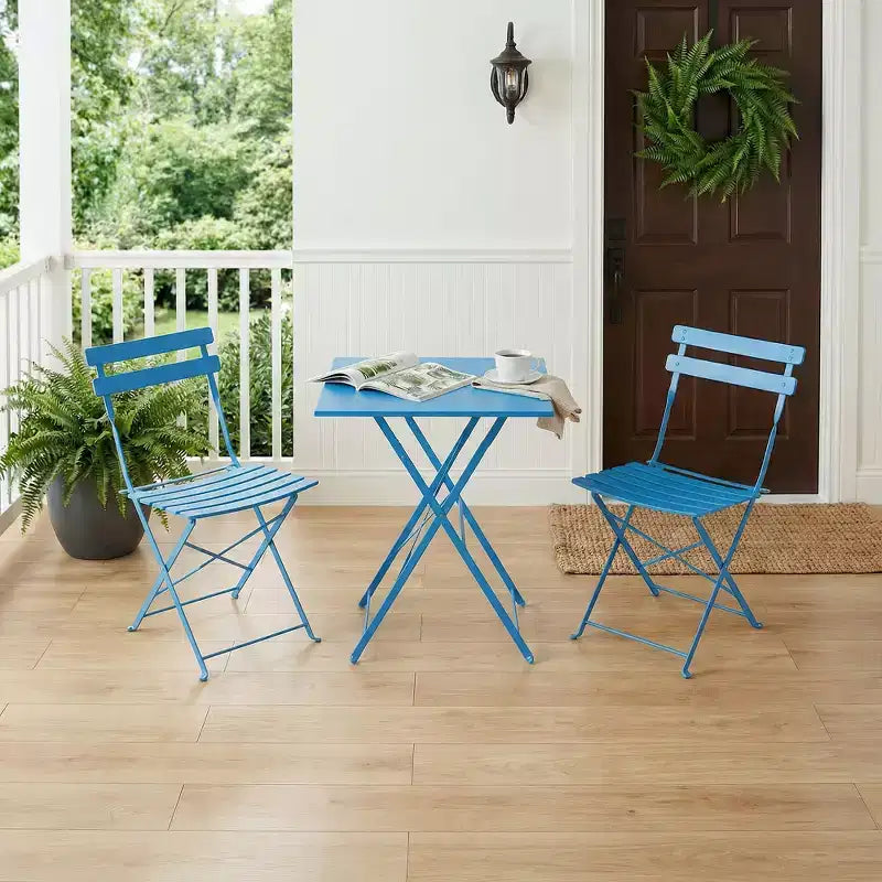Space-Saving 3-Piece Patio Bistro Set  Collapsible Metal Table & 2 Chairs  No Assembly  Indoor/Outdoor Garden Furniture