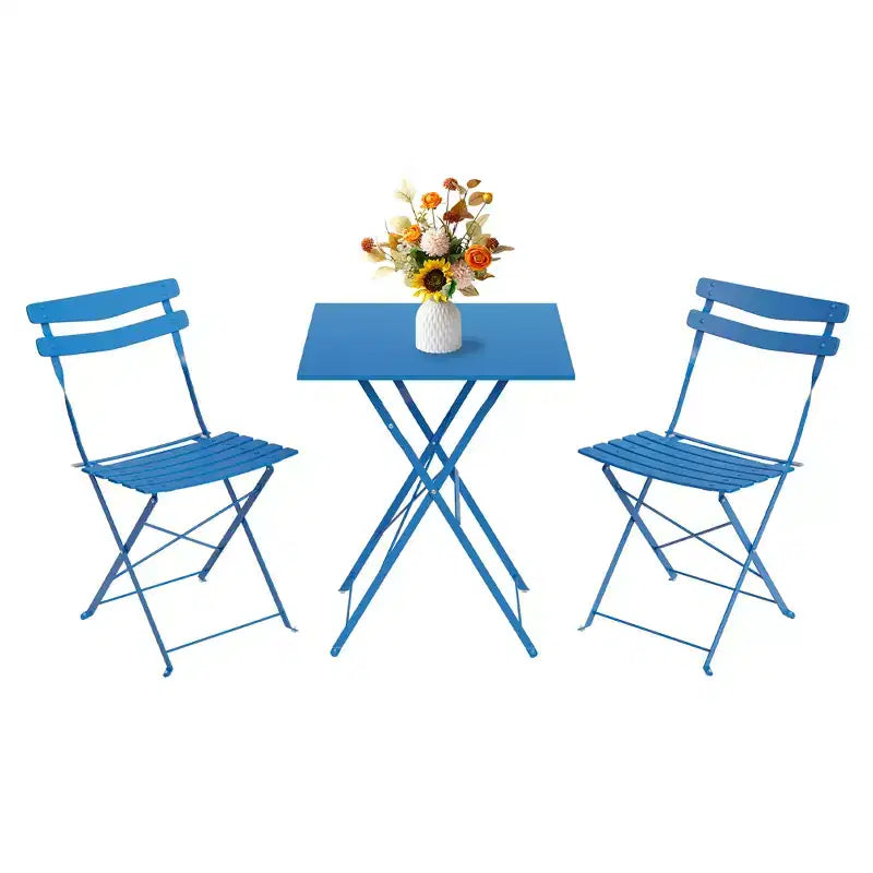 Space-Saving 3-Piece Patio Bistro Set  Collapsible Metal Table & 2 Chairs  No Assembly  Indoor/Outdoor Garden Furniture