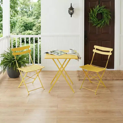 3 Piece Patio Bistro Set, Folding Patio Bistro Table and Chairs Set of 2, Outdoor Patio Furniture Set, Metal Structure, for Balcony Yard Garden