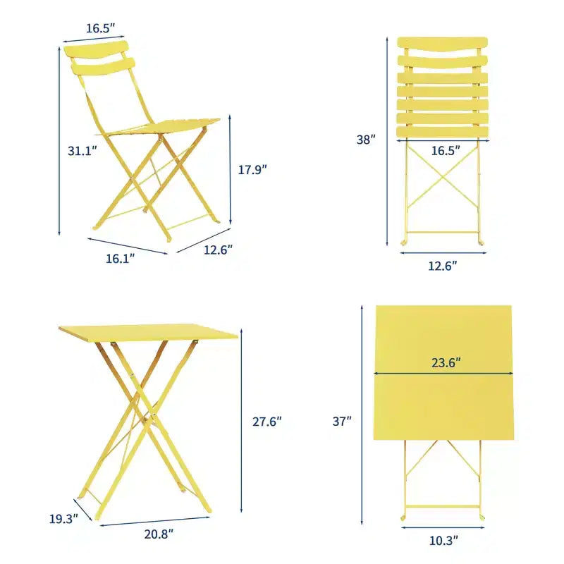 3 Piece Patio Bistro Set, Folding Patio Bistro Table and Chairs Set of 2, Outdoor Patio Furniture Set, Metal Structure, for Balcony Yard Garden
