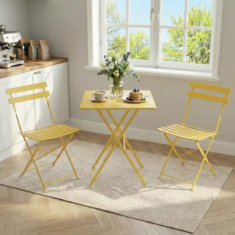 3 Piece Patio Bistro Set, Folding Patio Bistro Table and Chairs Set of 2, Outdoor Patio Furniture Set, Metal Structure, for Balcony Yard Garden