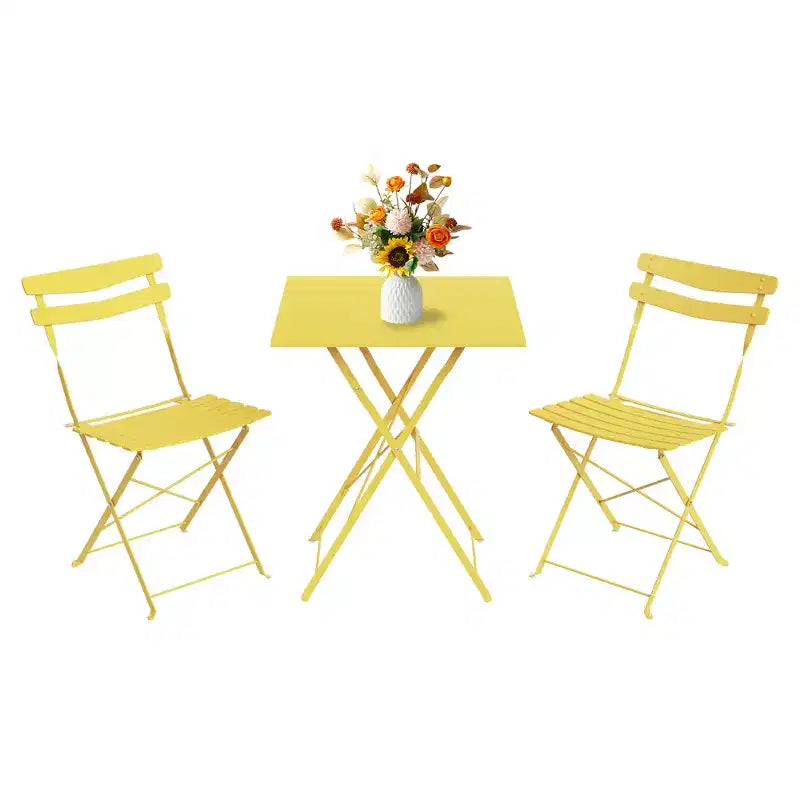 3 Piece Patio Bistro Set, Folding Patio Bistro Table and Chairs Set of 2, Outdoor Patio Furniture Set, Metal Structure, for Balcony Yard Garden