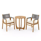 ModernLuxe Outdoor Bistro Set Dining Set, Solid Acacia Wood 3-Piece Patio Conversation Set with Upholstered Armchairs