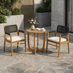 ModernLuxe Outdoor Bistro Set Dining Set, Solid Acacia Wood 3-Piece Patio Conversation Set with Upholstered Armchairs