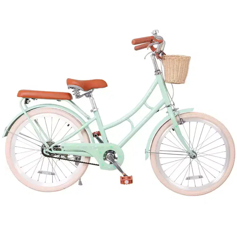 NAYSAYE Girls Beach Cruiser Bike with Front Basket & Sturdy Steel Frame for Comfortable Outdoor City Commute, Green, 58.39*24.53*36.93