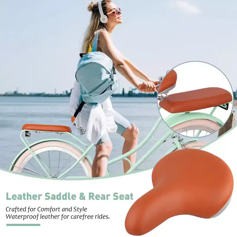 NAYSAYE Women Beach Cruiser Bike with Front Basket & Sturdy Frame for Comfortable Outdoor City Commuting, Green, 63.98*24.53*38.82