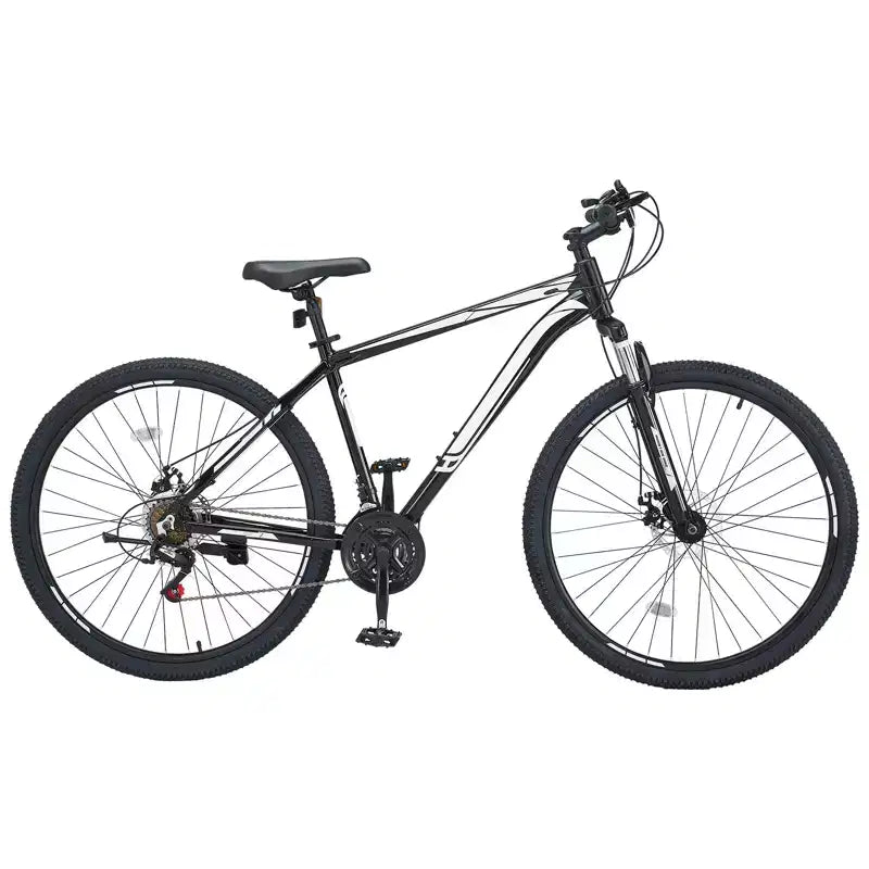 NAYSAYE 29 Inch Mountain Bike with 21 Speeds Front Suspension Dual Disc Brakes for Outdoor Trail Riding Adventure, White Black, 56.3*8.66*30.71