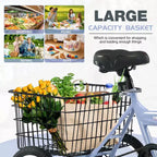 NAYSAYE Adult Folding Tricycle with Basket, Collapsible Steel Frame, Large Load Capacity for Outdoor Shopping & Travel, Blue, 53.54*23.23*39.49